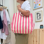 Striped Canvas Tote Bag in Pink or Lilac
