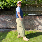 Cotton Barrel Trousers in Olive Green — Sizes S, M, L