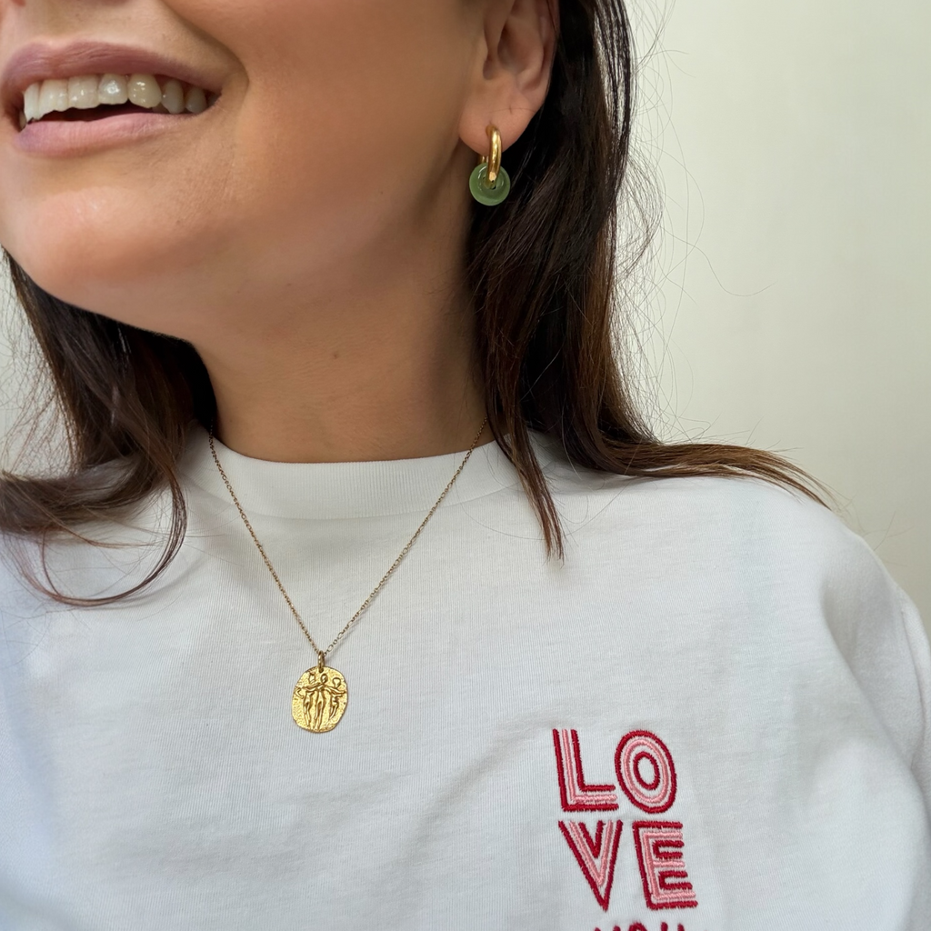 'Love You' Embroidered Organic Cotton T-Shirt — White — Sizes S to XXL