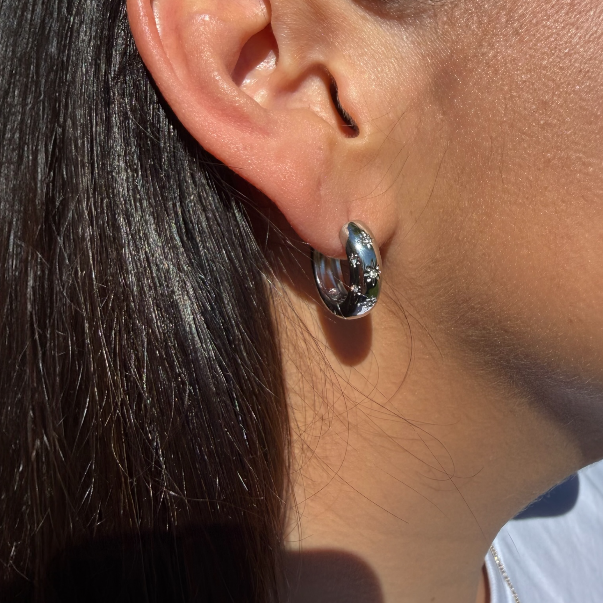 Glimmer Huggie Earrings in Gold or Silver — Waterproof