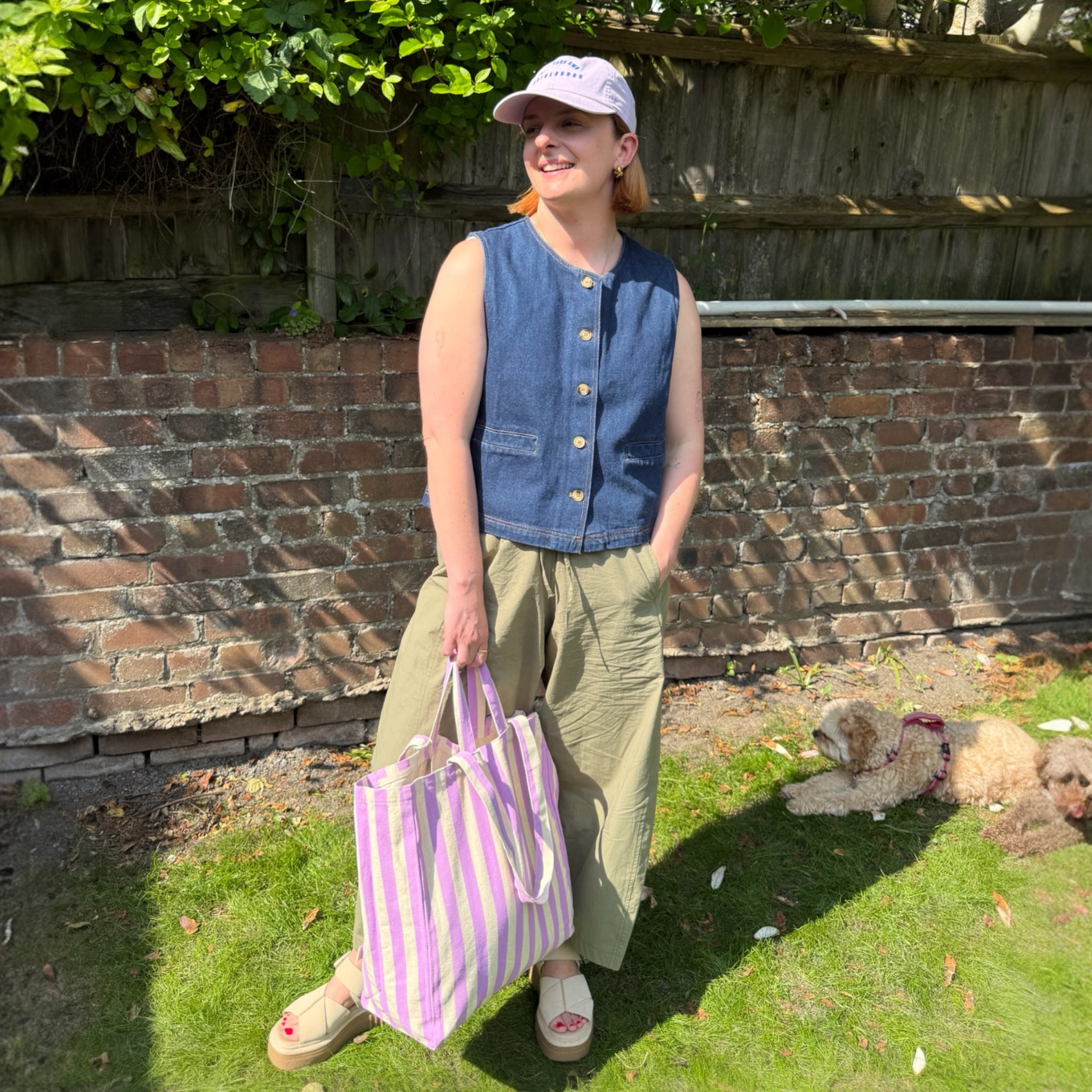 Striped Canvas Tote Bag in Pink or Lilac