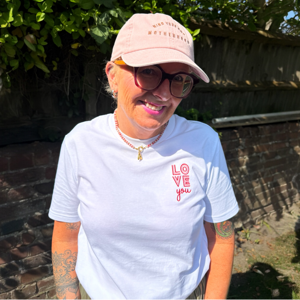 'Love You' Embroidered Organic Cotton T-Shirt — White — Sizes S to XXL