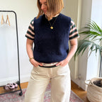 Alpaca Wool Blend Sleeveless Sweater Vest - Royal Navy