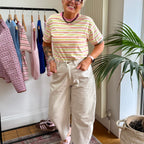 Retro Stripe Cotton T-Shirt in Pink, Lemon & Cream