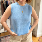 Alpaca Wool Blend Sleeveless Sweater Vest - Cornflower Blue