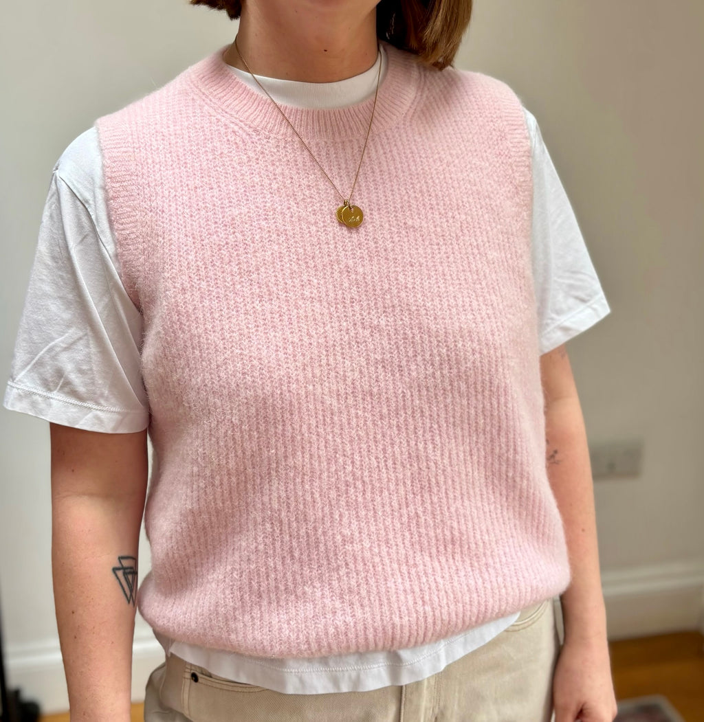 Alpaca Wool Blend Sleeveless Sweater Vest - Powder Pink