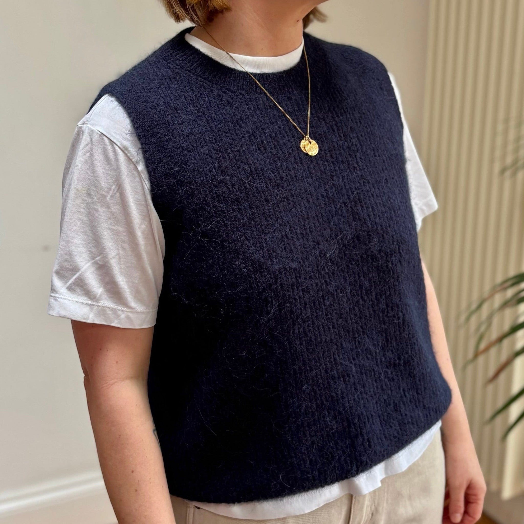 Alpaca Wool Blend Sleeveless Sweater Vest - Royal Navy