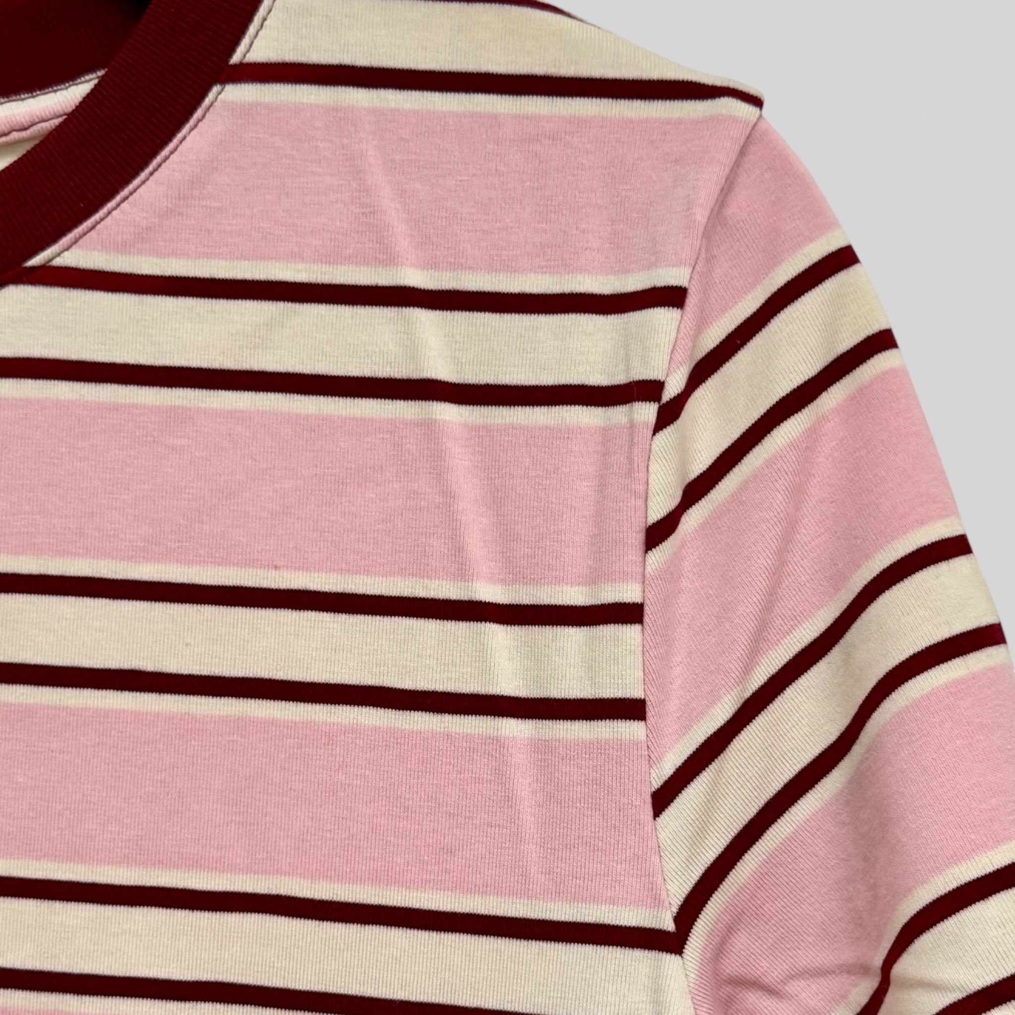 Retro Stripe Cotton T-Shirt in Dusky Pink & Burgundy