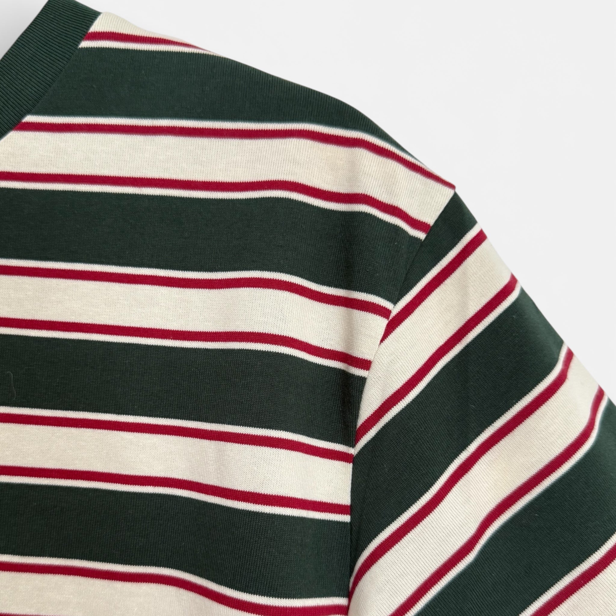 Retro Stripe Cotton T-Shirt in Forest Green & Cream