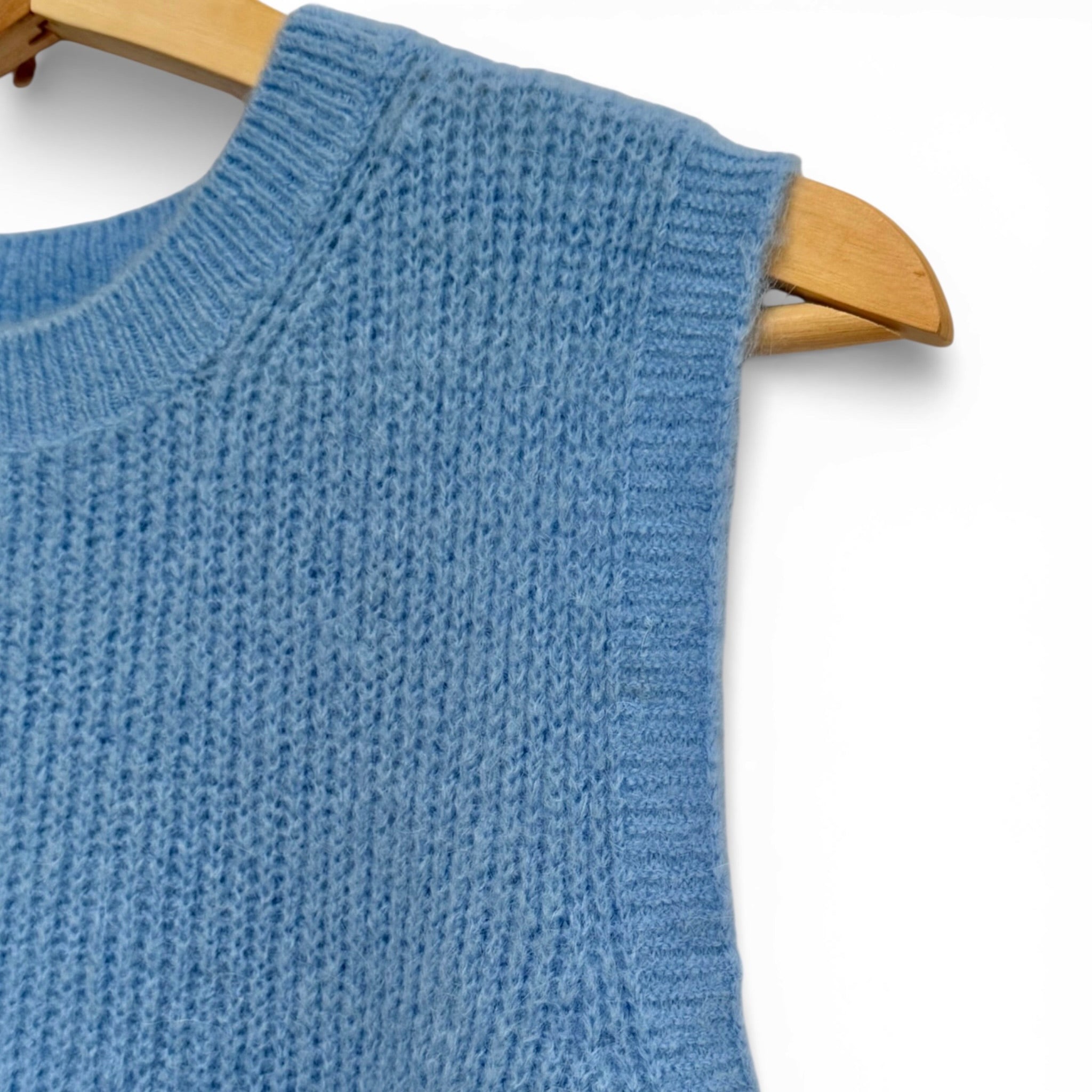 Alpaca Wool Blend Sleeveless Sweater Vest - Cornflower Blue