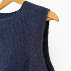 Alpaca Wool Blend Sleeveless Sweater Vest - Royal Navy