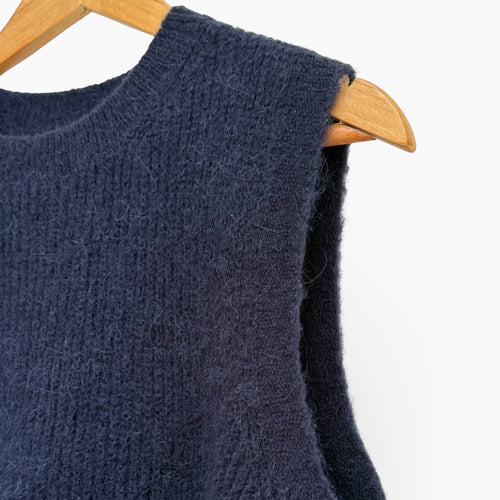 Alpaca Wool Blend Sleeveless Sweater Vest - Royal Navy