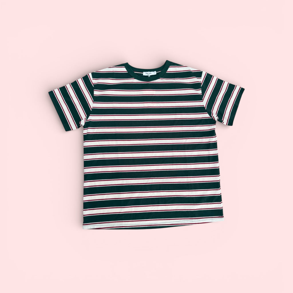 Retro Stripe Cotton T-Shirt in Forest Green & Cream