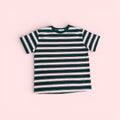 Retro Stripe Cotton T-Shirt in Forest Green & Cream