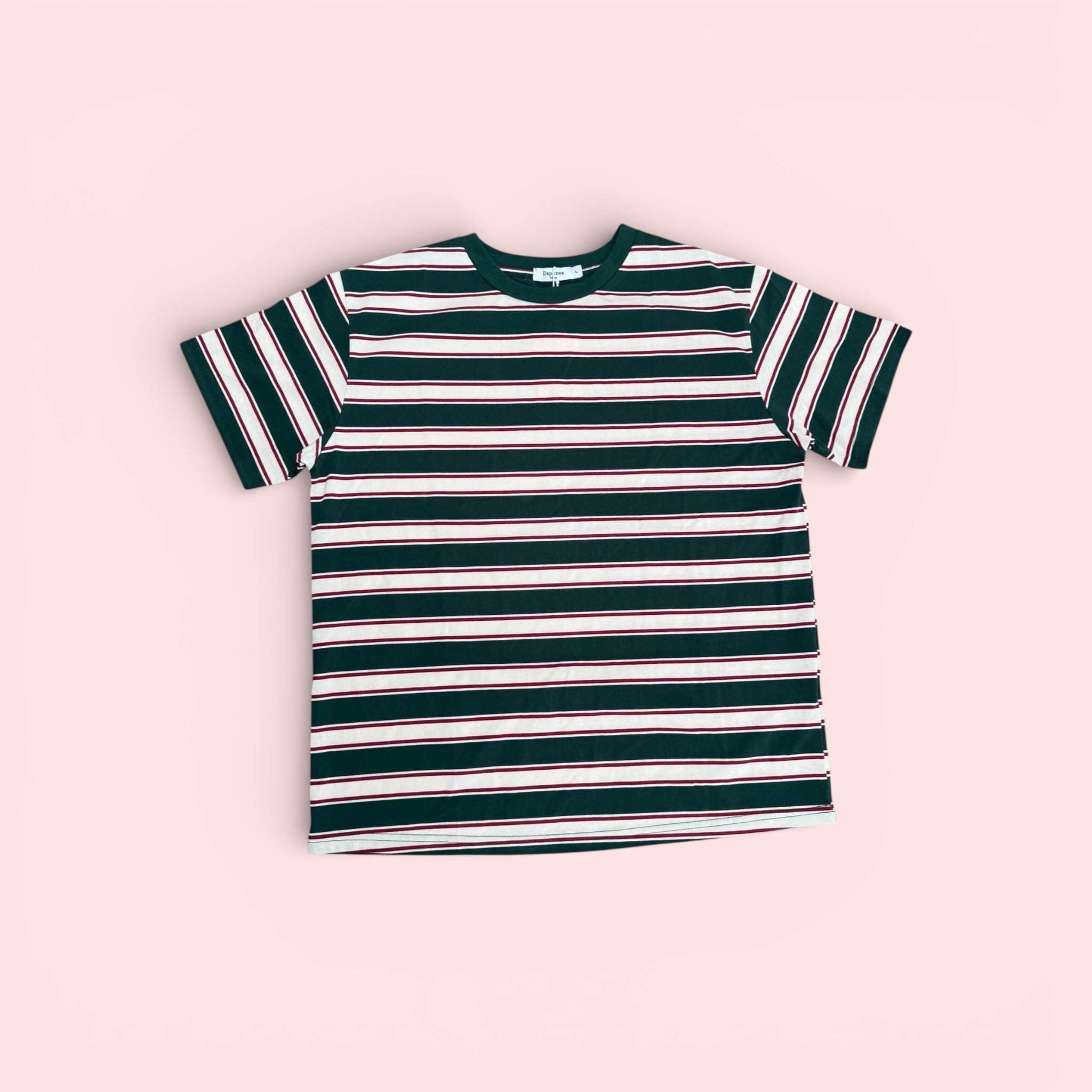 Retro Stripe Cotton T-Shirt in Forest Green & Cream