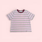 Retro Stripe Cotton T-Shirt in Dusky Pink & Burgundy