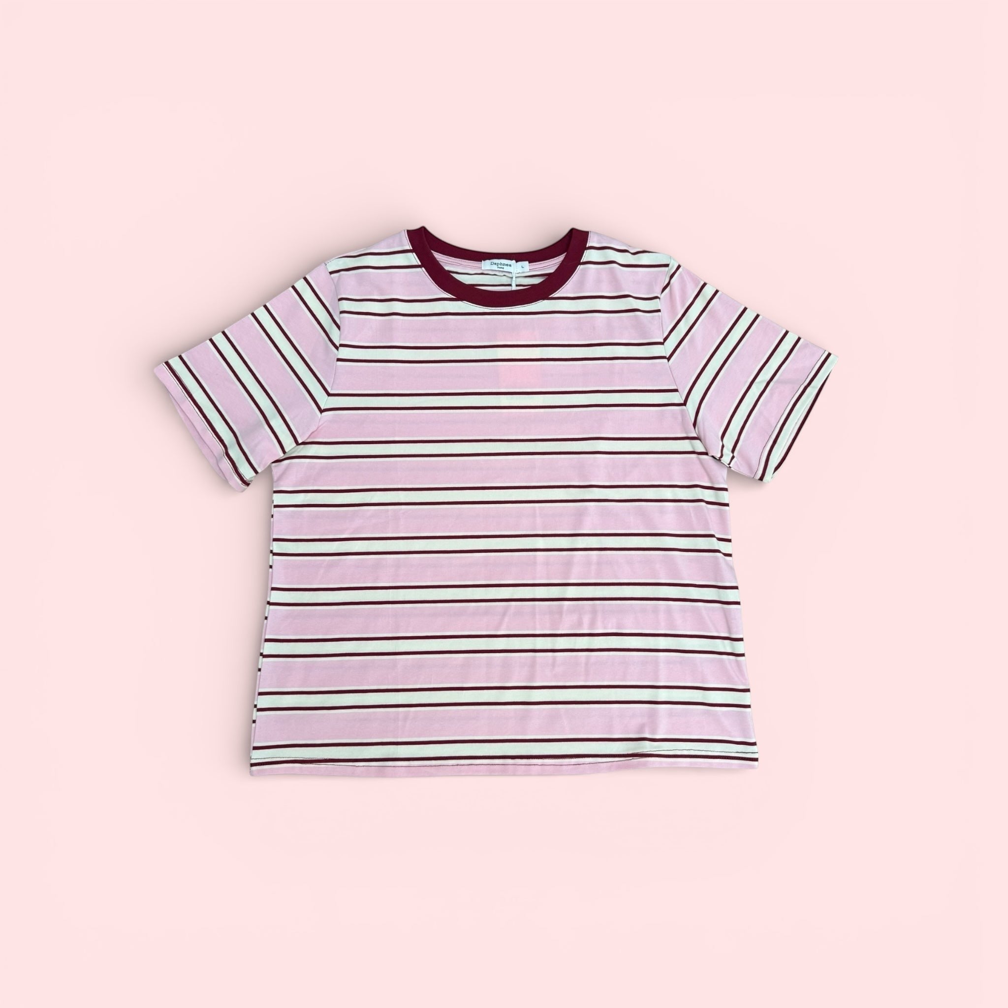 Retro Stripe Cotton T-Shirt in Dusky Pink & Burgundy
