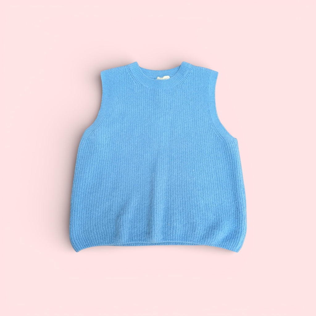 Alpaca Wool Blend Sleeveless Sweater Vest - Cornflower Blue