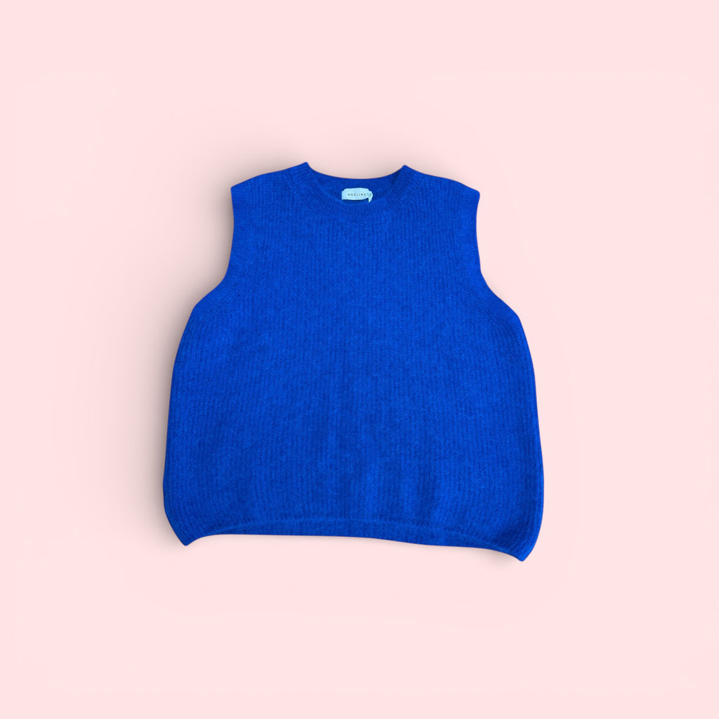 Alpaca Wool Blend Sleeveless Sweater Vest - Cobalt blue