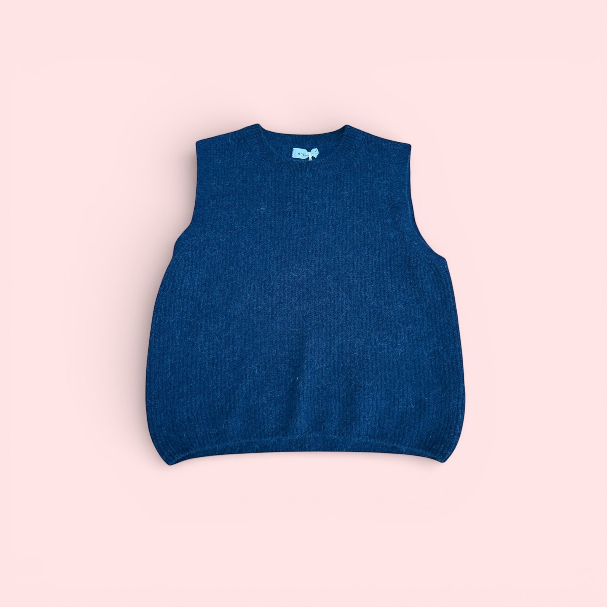 Alpaca Wool Blend Sleeveless Sweater Vest - Royal Navy