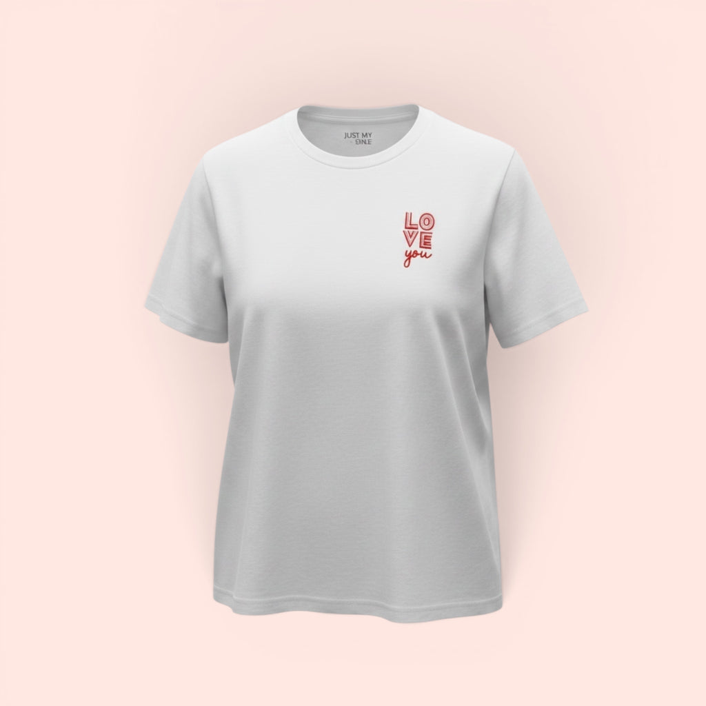 'Love You' Embroidered Organic Cotton T-Shirt — White — Sizes S to XXL