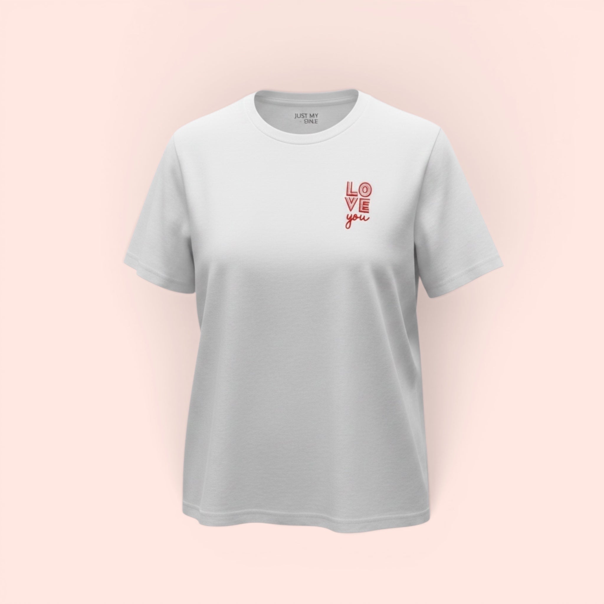 'Love You' Embroidered Organic Cotton T-Shirt — White — Sizes S to XXL
