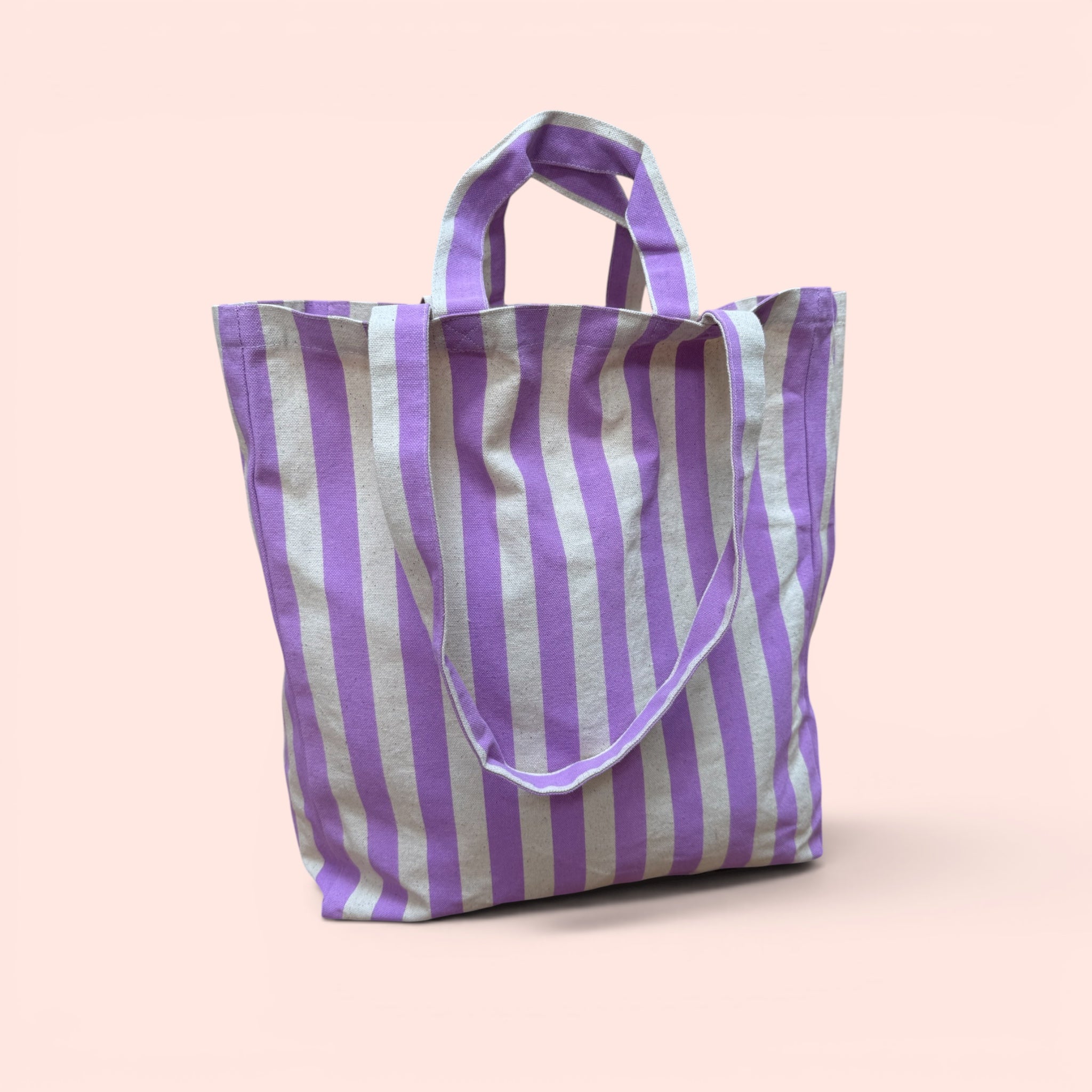Striped Canvas Tote Bag in Pink or Lilac
