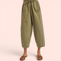 Cotton Barrel Trousers in Olive Green — Sizes S, M, L