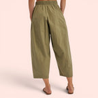 Cotton Barrel Trousers in Olive Green — Sizes S, M, L