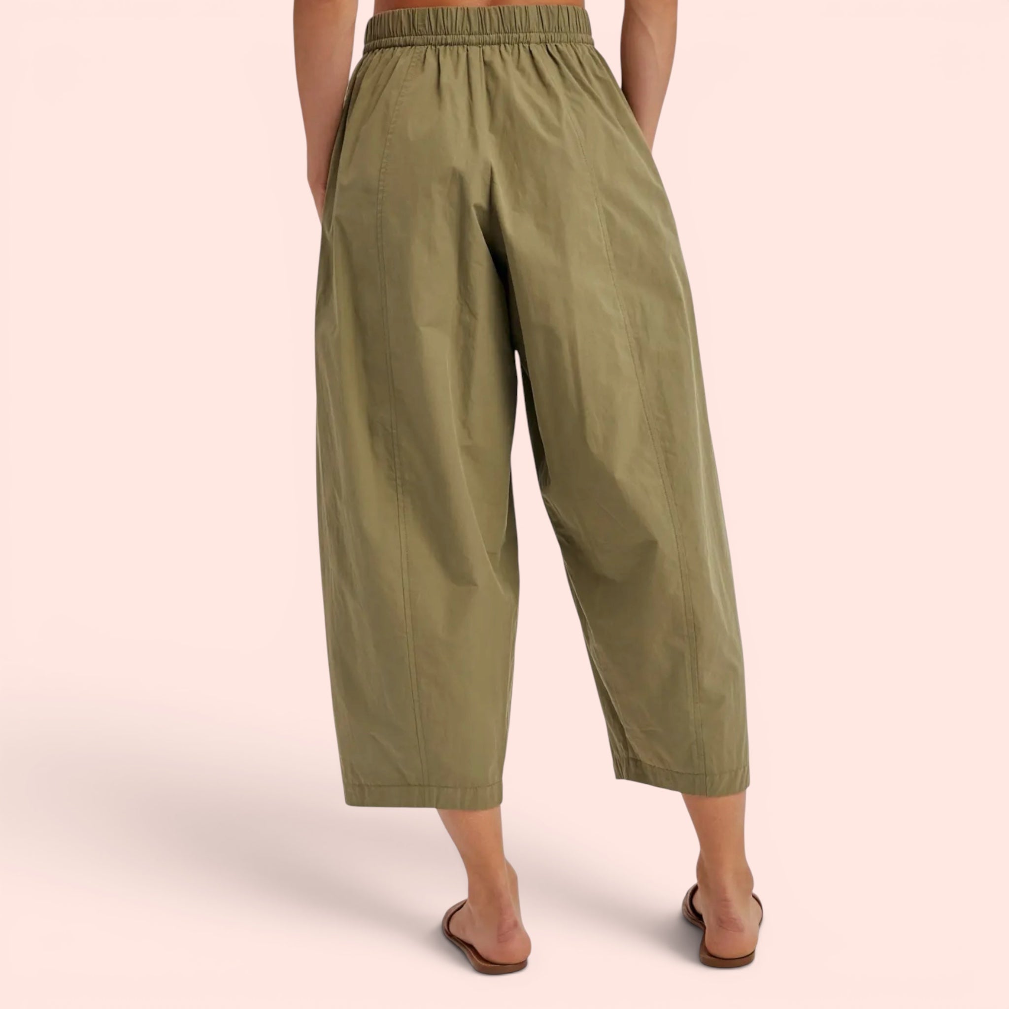 Cotton Barrel Trousers in Olive Green — Sizes S, M, L