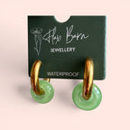 Stone Circle Huggie Earrings in Green or Pink — Gold Plated, Waterproof