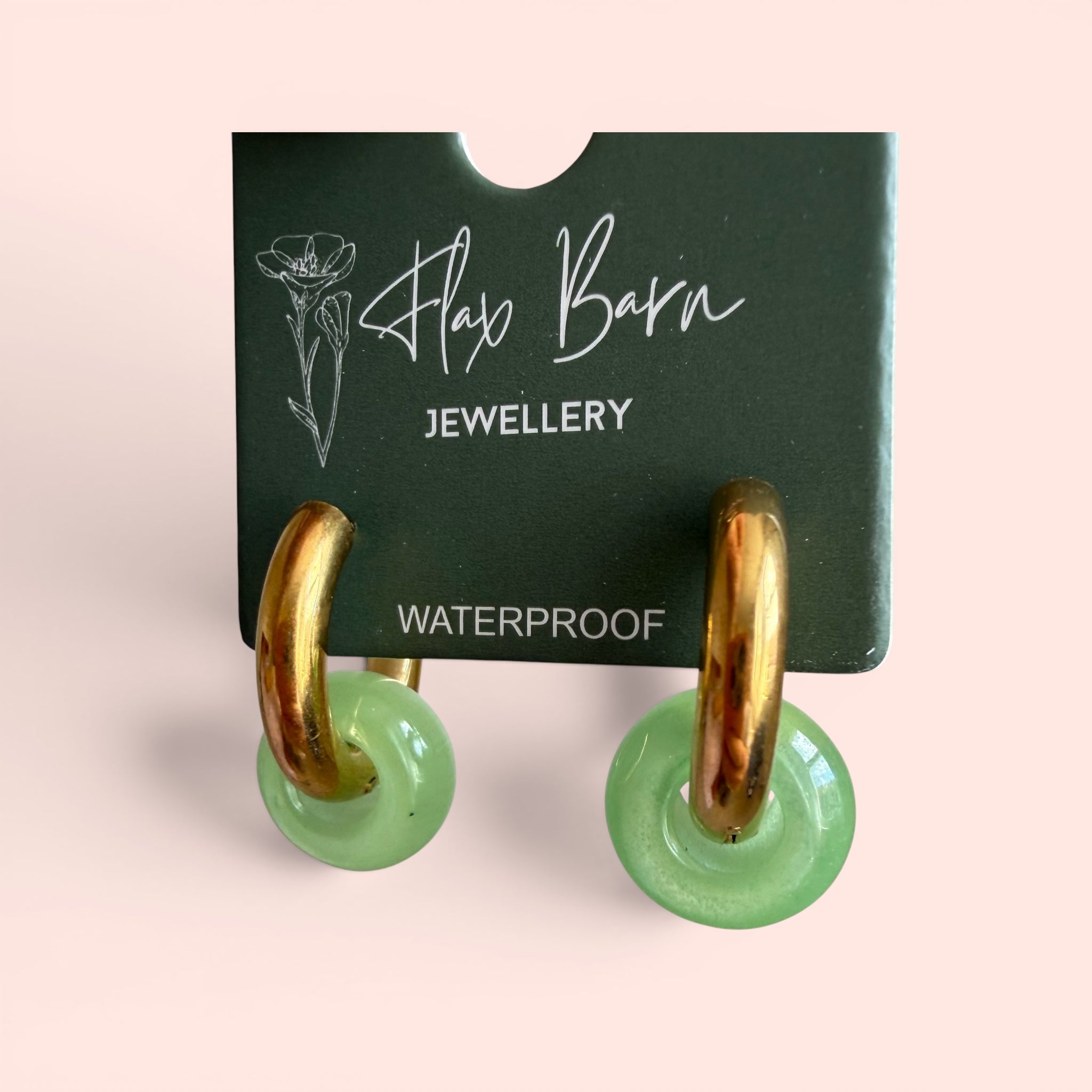 Stone Circle Huggie Earrings in Green or Pink — Gold Plated, Waterproof