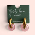 Stone Circle Huggie Earrings in Green or Pink — Gold Plated, Waterproof