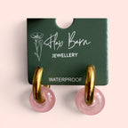 Stone Circle Huggie Earrings in Green or Pink — Gold Plated, Waterproof
