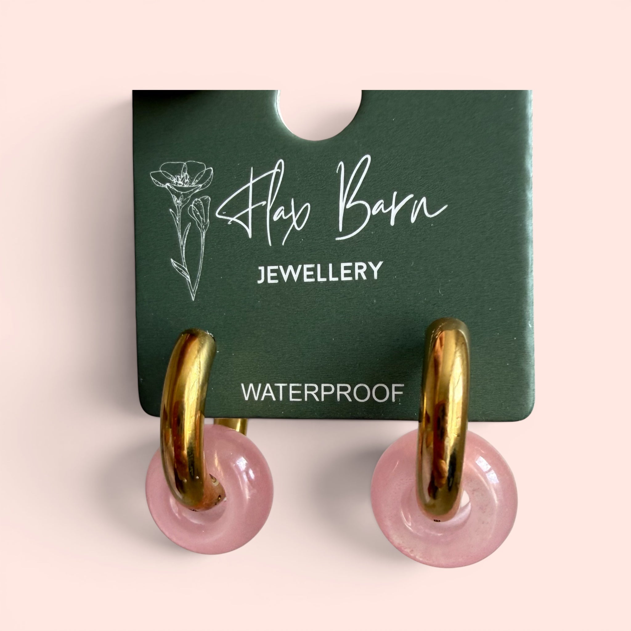 Stone Circle Huggie Earrings in Green or Pink — Gold Plated, Waterproof