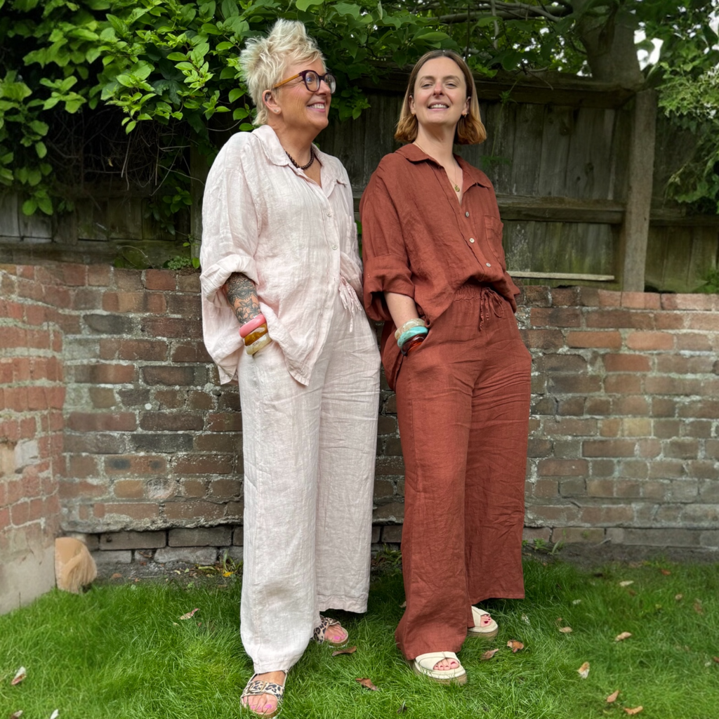 Wide Leg Linen Trousers - Rust or Blush Pink