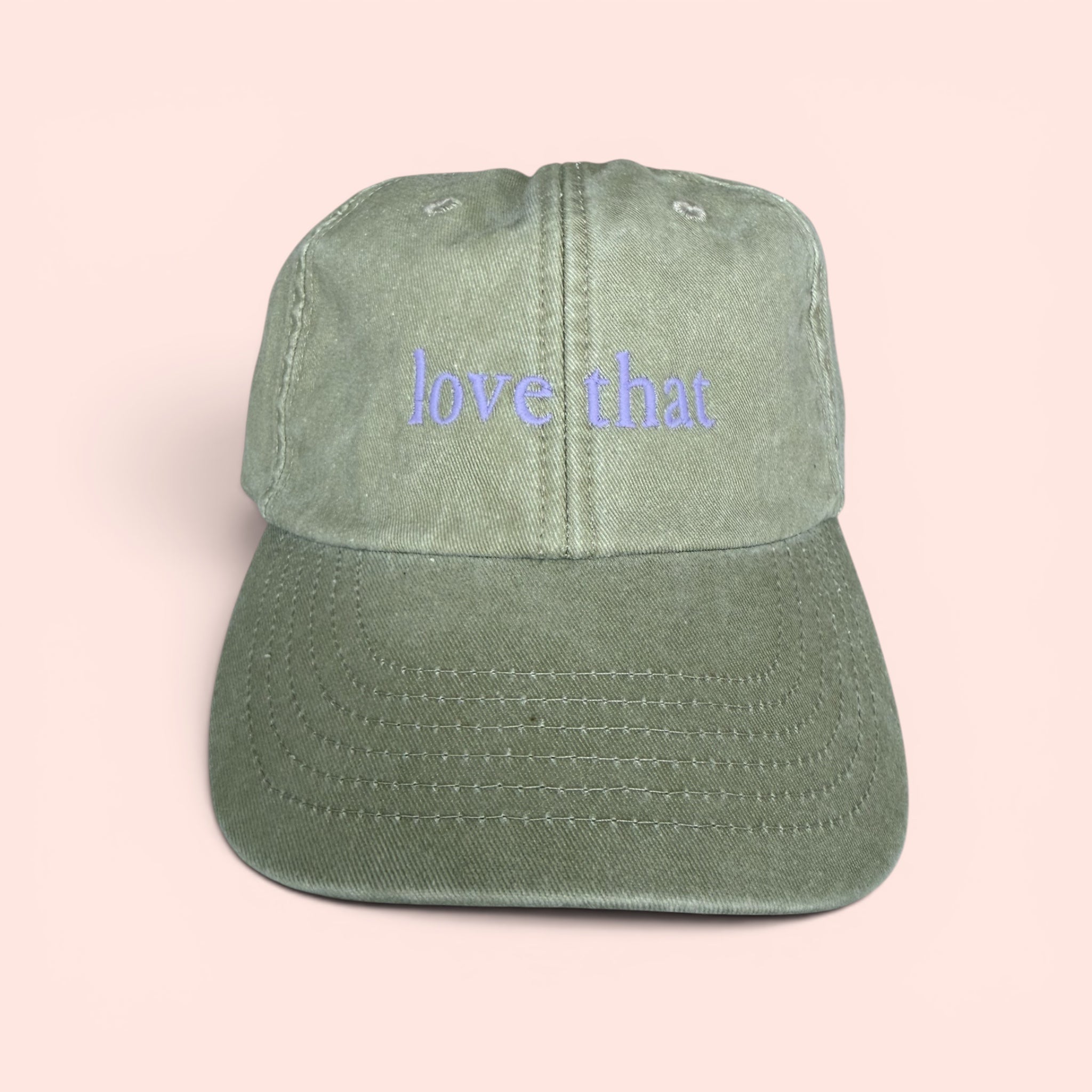 'Love That' Embroidered Vintage Cap — Sage/Lilac or Pink/Red