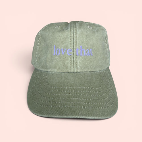 'Love That' Embroidered Vintage Cap — Sage/Lilac or Pink/Red