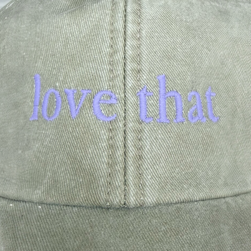 'Love That' Embroidered Vintage Cap — Sage/Lilac or Pink/Red