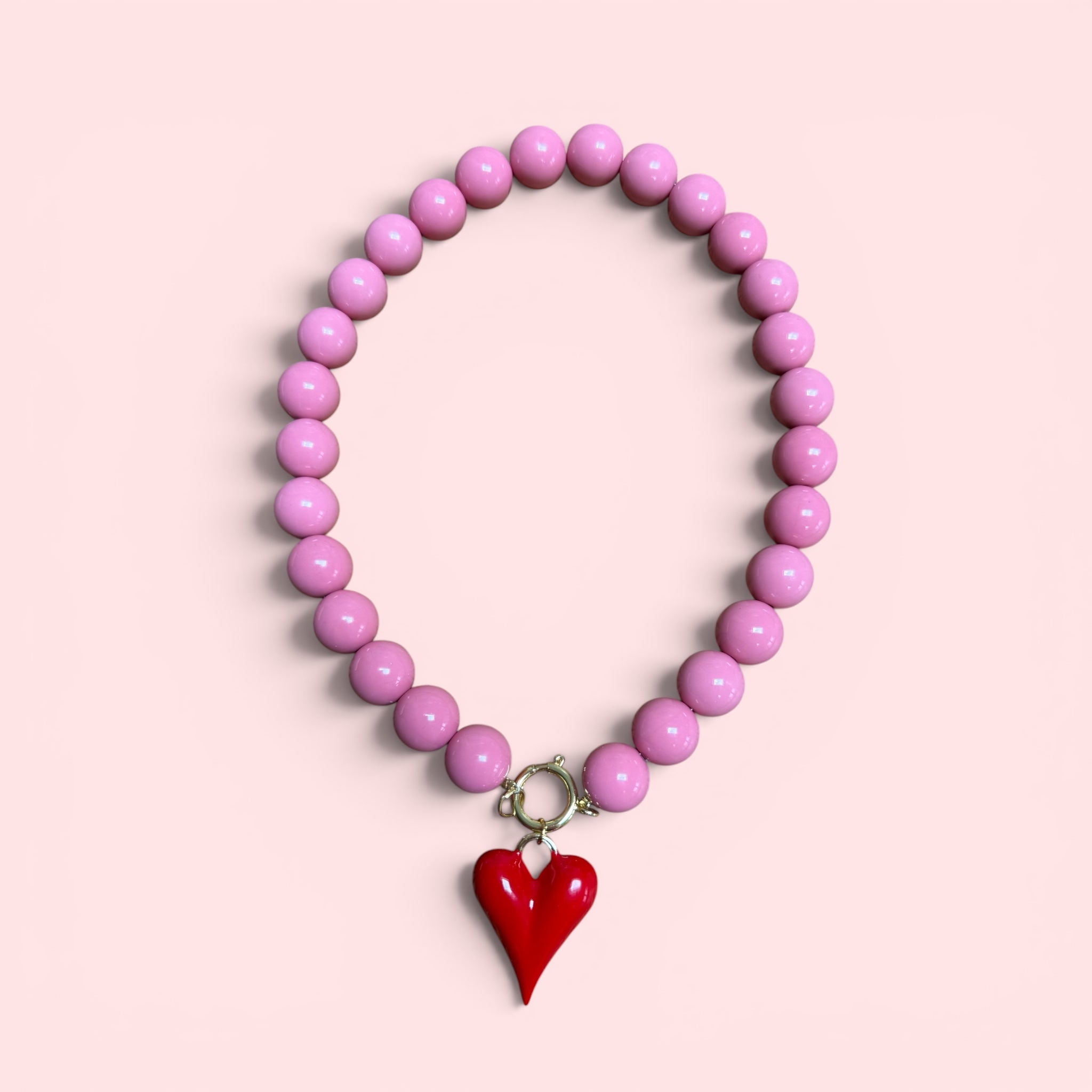 Sweetheart XL Beaded Necklace with red heart charm