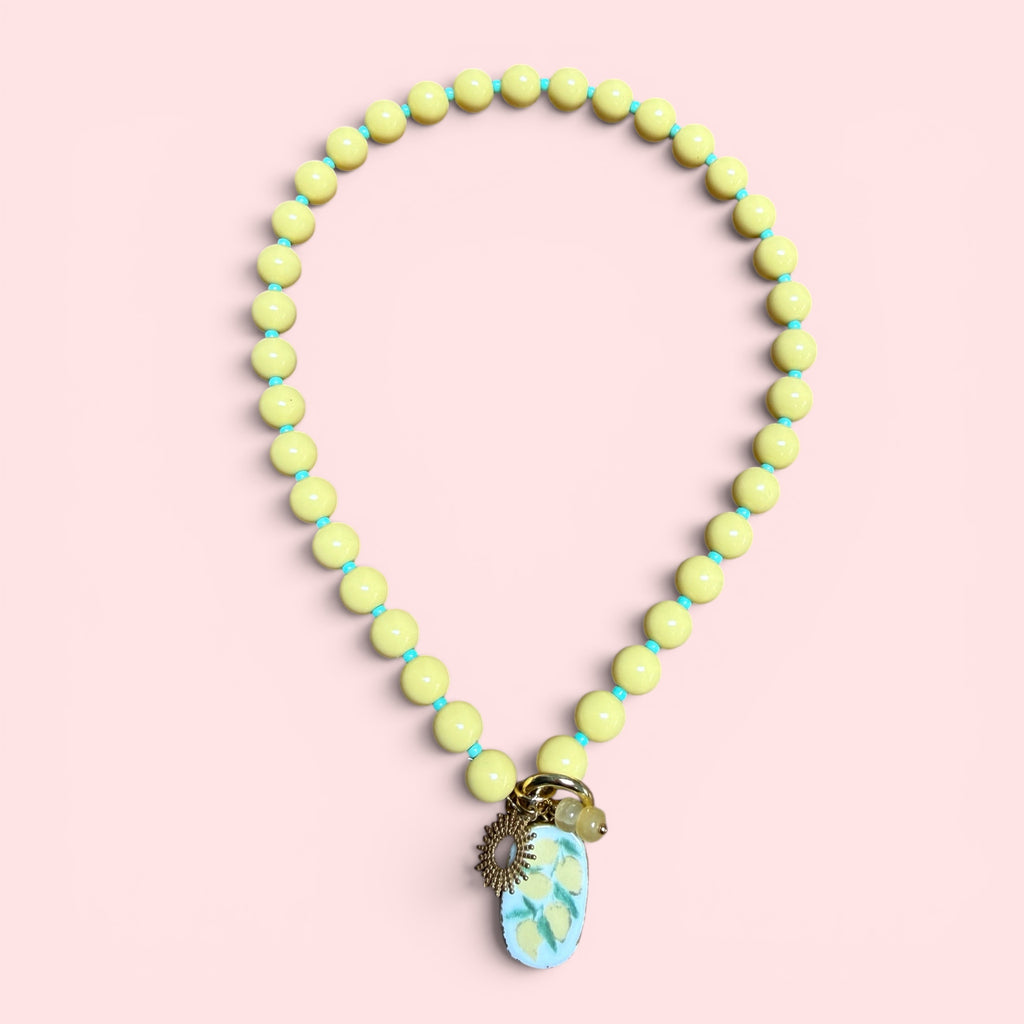 Lemon Drop Beaded Necklace with Charms