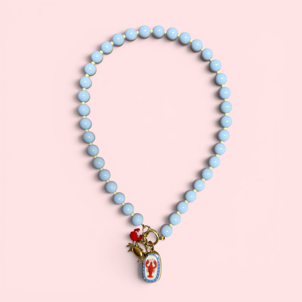 Catch of the Day Beaded Necklace with Lobster Charm Cluster