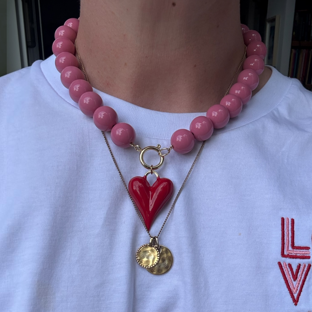 Sweetheart XL Beaded Necklace with red heart charm