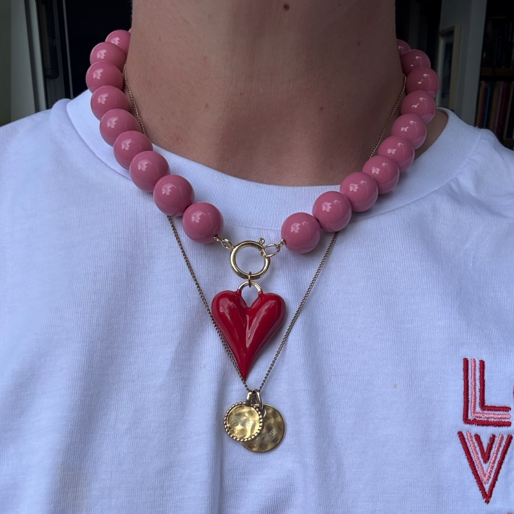 Sweetheart XL Beaded Necklace with red heart charm