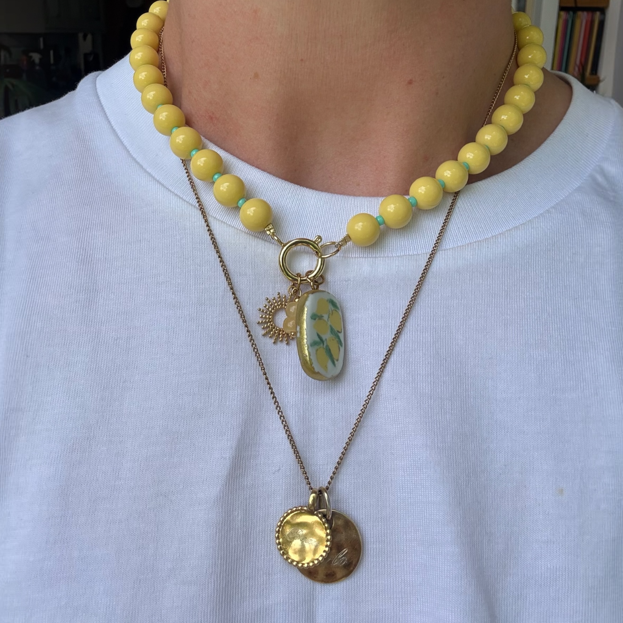 Lemon Drop Beaded Necklace with Charms