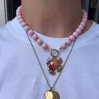 Pinch Me Pink Beaded Necklace with Crab Charm Cluster