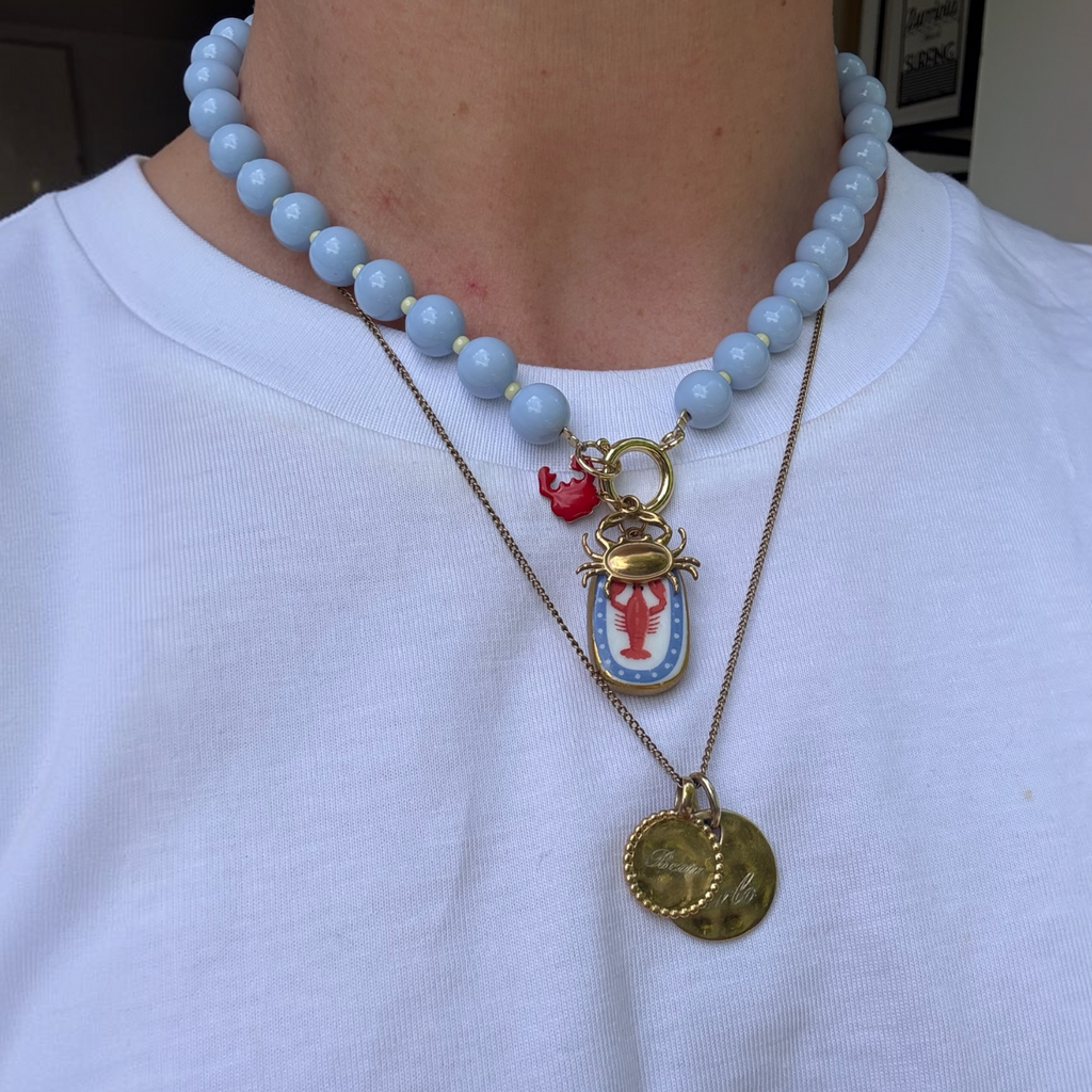 Catch of the Day Beaded Necklace with Lobster Charm Cluster